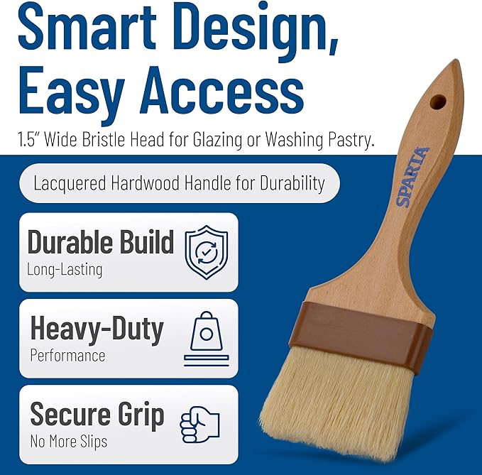 SPARTA 4037600 Boarhair Basting Brush, Flat Brush with Flat Brushhead, 9.25"L x 4"W, Wood Handle