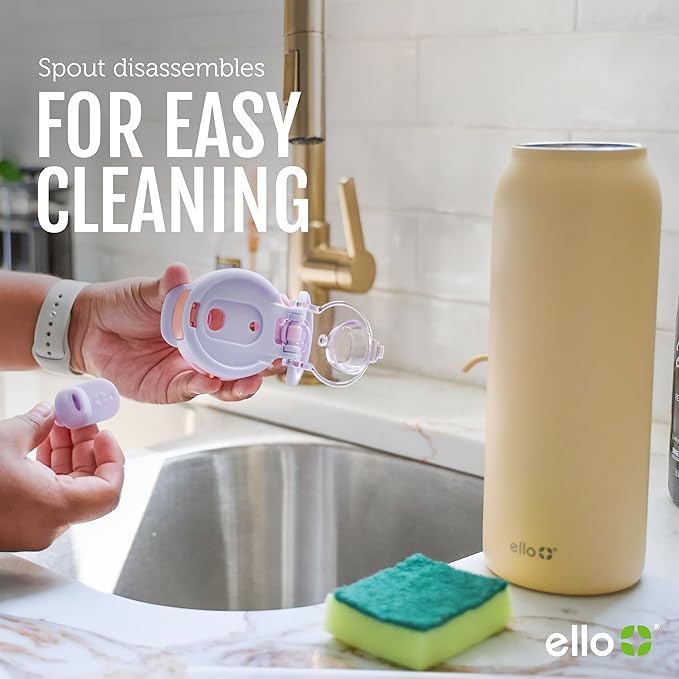 Ello Pop & Fill 22oz Stainless Steel Water Bottle with Quick Fill Technology, Double Walled and Vacuum Insulated Metal, Leak Proof Locking Lid, Sip and Chug, Reusable, BPA Free, Gloss Daisies