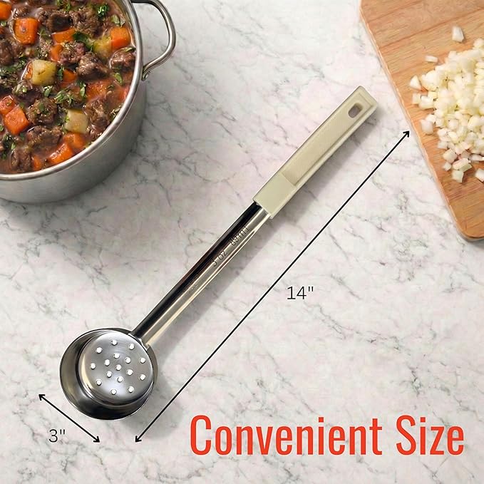 3 Ounce Slotted Stainless Steel Portion Control Ladle Spoon for Measuring and Serving; Commercial Grade Serving Scoops [Pack of 2]