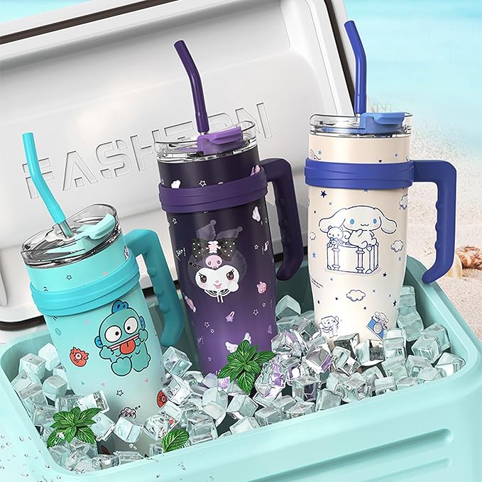 Cinnamoroll Stainless Steel Insulated Tumbler with Lid, Straw & Handle 1200ml - XL Size, White