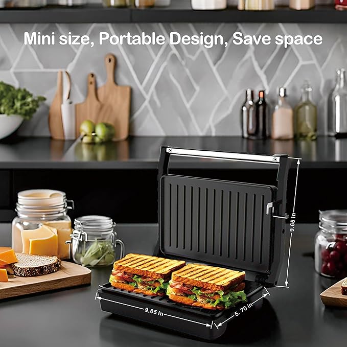 Small Size, Mini Size Panini Press,Sandwich Press,Pnini Grill,Perfect for Grilling Sandwich,Steak,Burger,Panini,Sausage,Non-Stick Coating, Auto Temperature,GT59