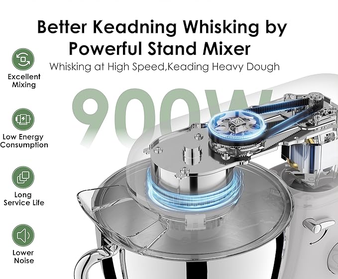 Kitchen in the box Stand Mixer - 8.5 Quart Mixing Bowl with Handle, 900 Watt Heavy Bread Dough Standing Mixers Tilt-head with Dough Hook, Whisk, Flat Beater and Splash Guard (Green)