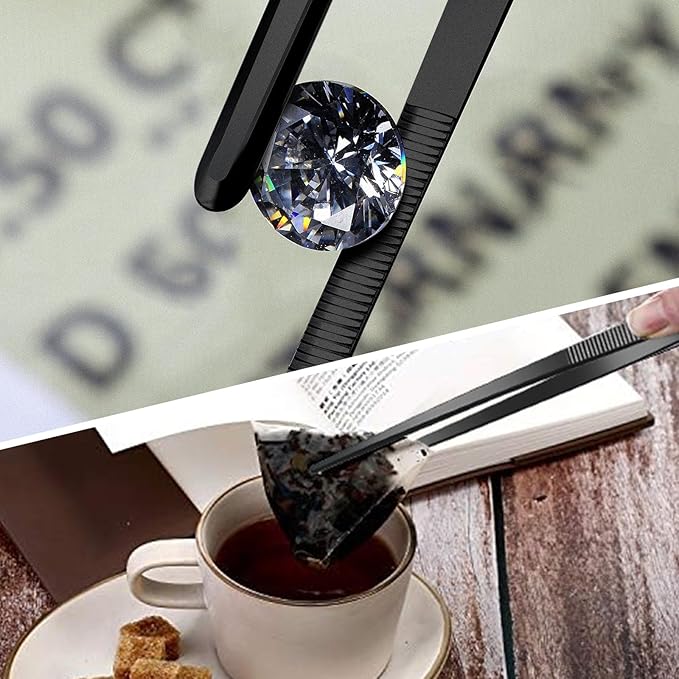 Yaomiao 4 Packs 8 Inch Bar Tweezers Black Cocktail Tongs Long Garnish Tweezers Stainless Steel Bartender Kitchen Cooking Tongs for Cocktail Food Fruit Korean BBQ Bartender Chef, Multi-use
