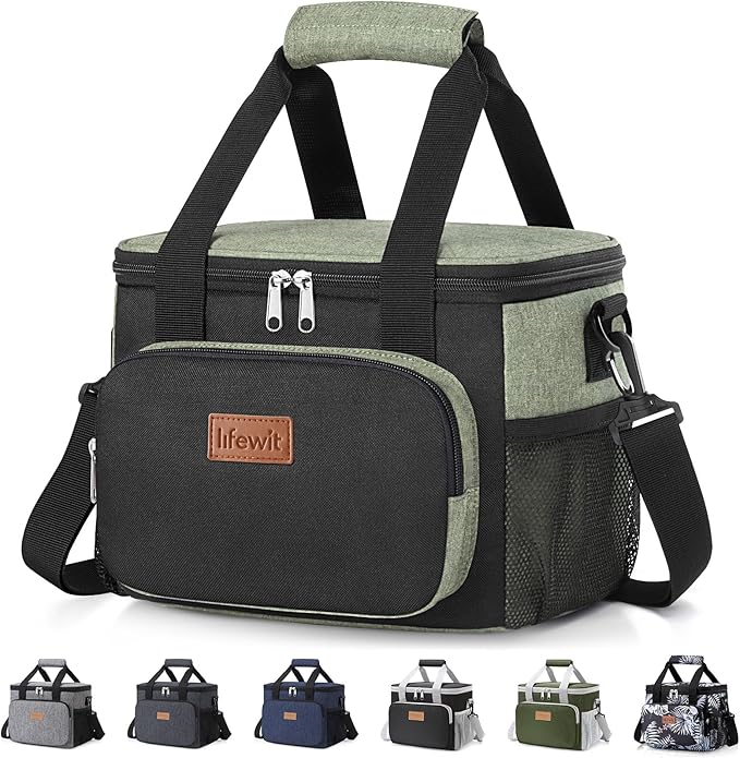 Lifewit Medium Lunch Bag, Insulated Lunch Box, Soft Cooler Cooling Tote for Adult Men Women, Black and Green 12-Can (9L)