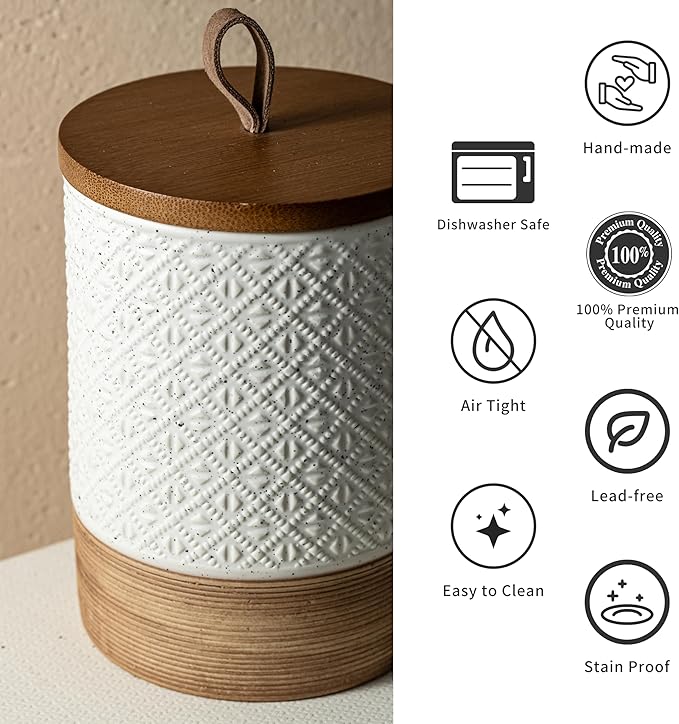 Miamolo Ceramic Jar with Lid, Coffee Canisters with Airtight Lids Kitchen Food Storage Container for Spice Loose Leaf Tea, Small Decorative Jars for Countertop Coffee Bar Accessories - White 20 fl.oz