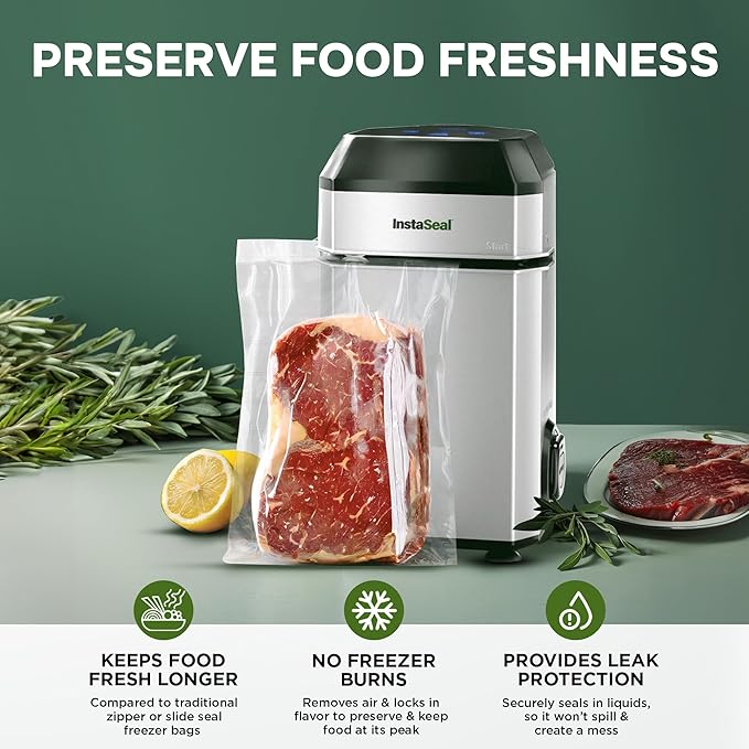 InstaSeal Food Vacuum Sealer Machine, Upright Food Saver Vacuum Sealer Machine Allows to Vacuum Seal Liquids, Food Sealer Vacuum Sealer for Food Saves & Keeps Food Fresh Longer As Seen on TV Products