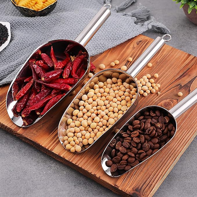 Cedilis Set of 4 Stainless Steel Ice Scoops, 8/12/16/24oz Metal Scooper for Freezer, Ice Machines, Pet Food, Flour, Candy, Coffee Beans, Dishwasher Safe