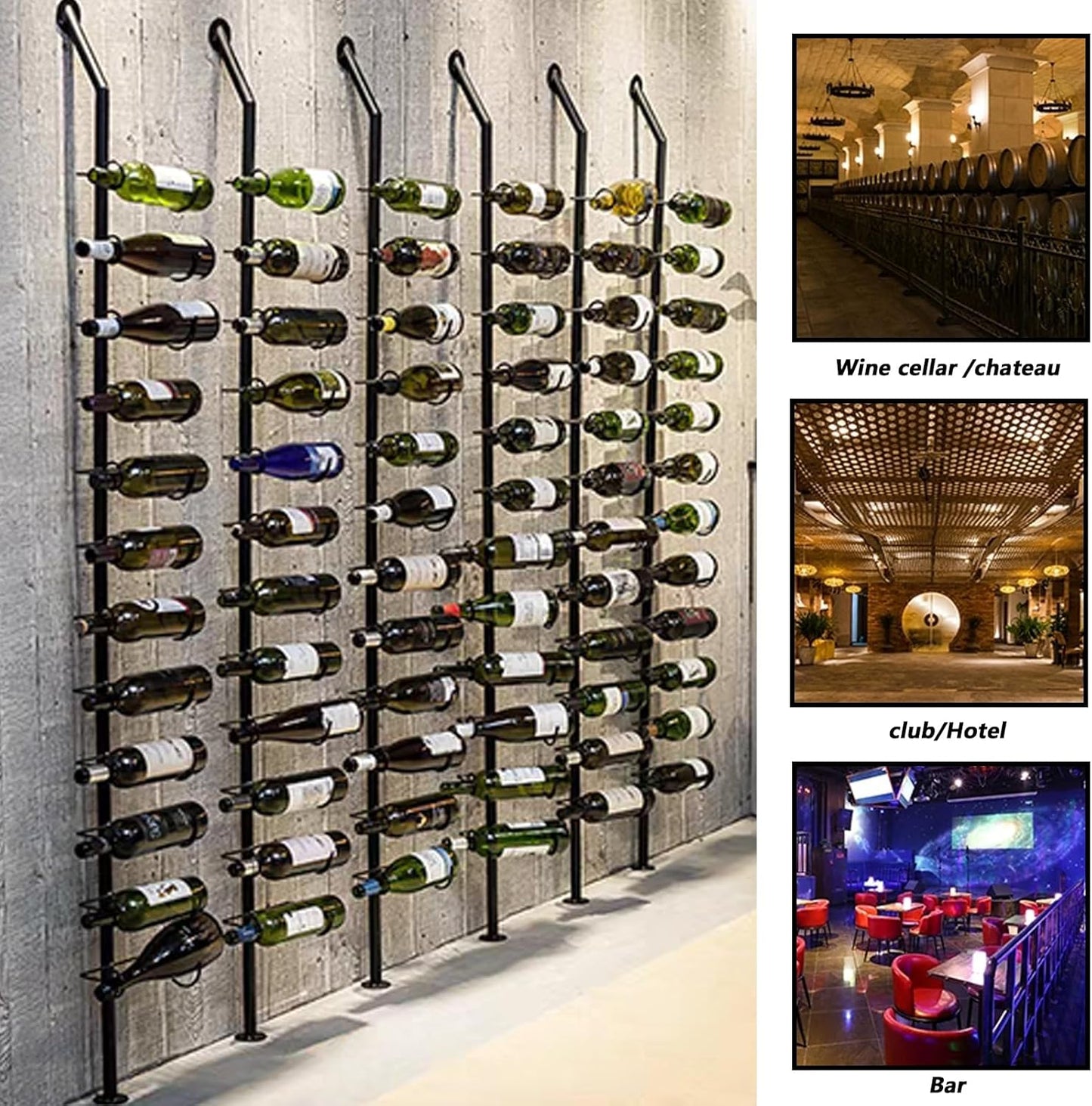 Wine Rack Wall Mounted, 72.8in High Metal Wine Bottle Holder for 12 Bottles, Kitchen Organization and Wine Storage for Commercial Restaurants Pantry Bar Wine Cellar (Gold, Three rows-36 Bottles)