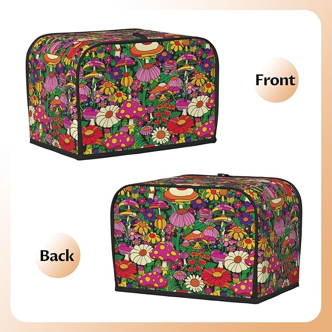 Toaster Cover 2 Slice Colorful Mushroom Flower Trippy Kitchen Small Appliance Covers with Pockets Dust and Fingerprint Protection