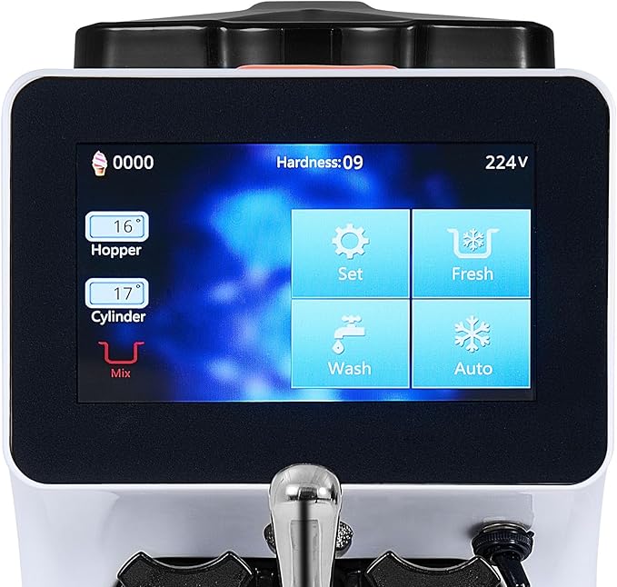 VEVOR Commercial Ice Cream Machine, 1000W Single Flavor Soft Serve Ice Cream Maker, 10.6 QT/H Yield, 4L Hopper & 1.6L Cylinder, Touch Screen, Auto Clean & Pre-Cooling, Countertop Restaurant Snack Bar