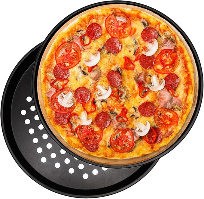 10 Inch Round Pizza Pan with Holes, Carbon Steel Pizza Pans fo Frozen & Homemade Pizza, Nonstick Pizza Tray for Oven