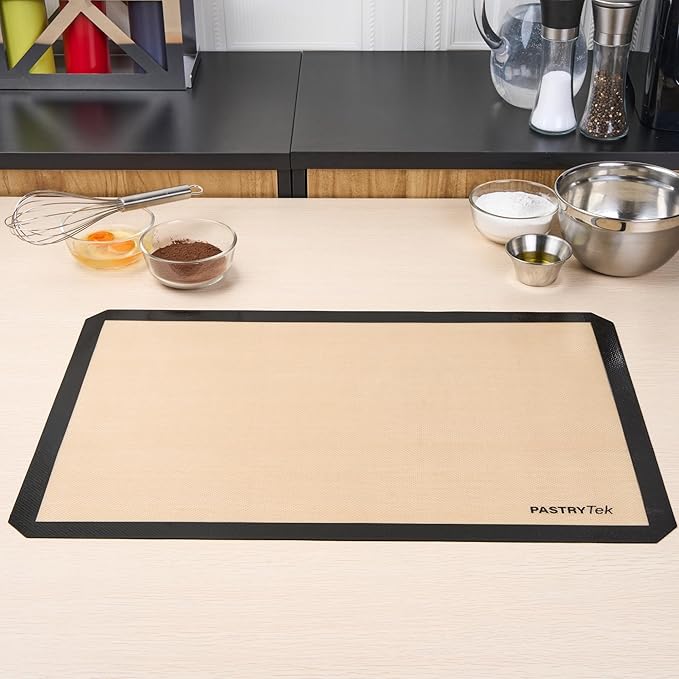 Restaurantware Baking Mat Pack of 1 Non-Stick 15.7"x23.6" Silicone Full Size Baking Mat, Rectangle Reusable Durable Oven-Friendly Anti-Slip Sheet for Kneading Rolling Shaping Dough, Tan and Black