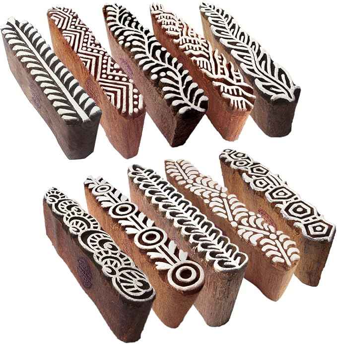 Royal Kraft Wooden Stamps – Mehndi Print Blocks (Set of 10) & Mandala Pattern Stamps (Set of 5) for Block Printing on Saree Border, Fabric, Textile, Clay, Pottery, Tattoo & DIY Crafts Bulk01_15