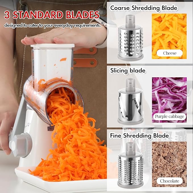 Ourokhome 10 in 1 Mandolin Slicer with Handheld Spiralizer, Multifunctional Vegetable Shredder Vegetable Chopper Onion Cutter with Container, Rotary Cheese Grater Hand Crank, Kitchen Shredder