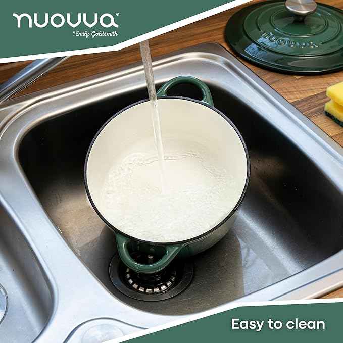 Cast Iron Dutch Oven with Lid – Non-Stick Ovenproof Enamelled Casserole Pot – Sturdy Dutch Oven Cookware – Dark Green, 3.1-Quart, 22cm – by Nuovva