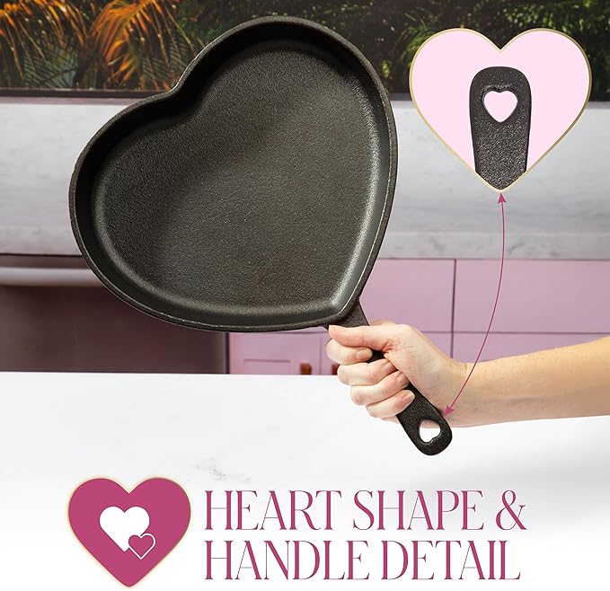 Paris Hilton Pre-Seasoned Cast Iron Heart Skillet Pan, Heavy-Duty Frying Pan for Cooking, Baking & Searing, Oven Safe, Stovetop Compatible, 10-Inch