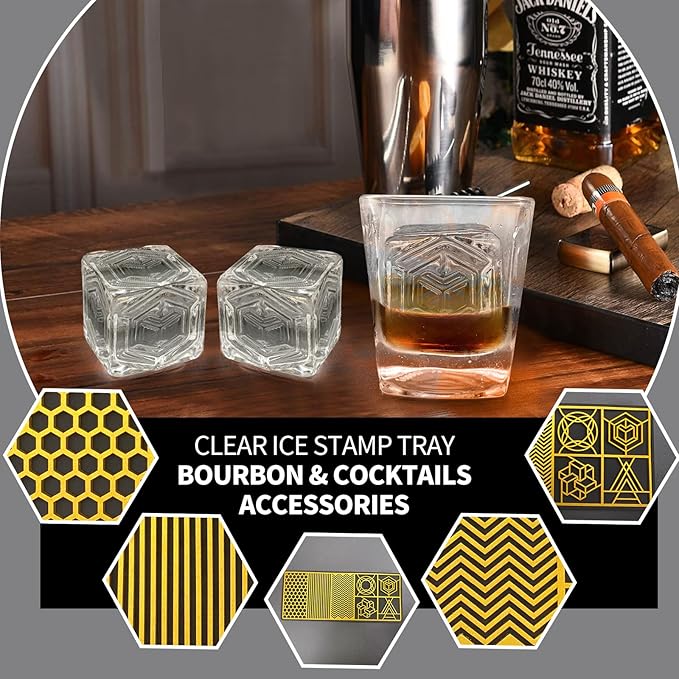 Ice Cube Maker - Modern Clear Ice Tray with Stamps for Cocktails & Bourbon - 5 Seconds per Side