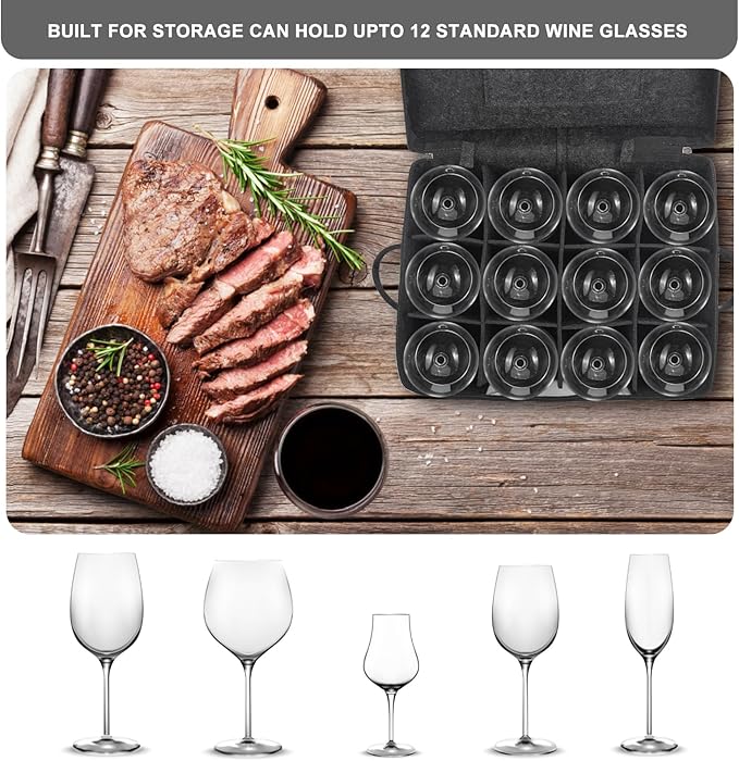 Foyego 2 Pack Wine Glass Storage Box with Dividers, Stemware Storage Containers for Packing and Moving, China Storage Containers Box for 12 Crystal Glassware, Wine Glasses, Drinkware,Dark Gray