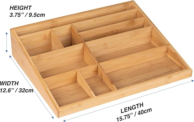 Theodore Bamboo Desk Organizer, 10 Compartment Desktop Organizer for Office Supplies, Mail, Pens and Notebooks, Wooden Countertop Organizer for Home Office Desk