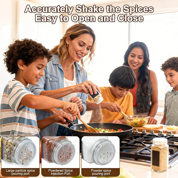48 Glass storage jars，Glass Spice Jars with Label-4oz Spice Containers with Lids and Shaker Lids,3 Sets of Spice Labels 1 Collapsible Funnel 2 Erasable Markers for Spice Rack, (48)