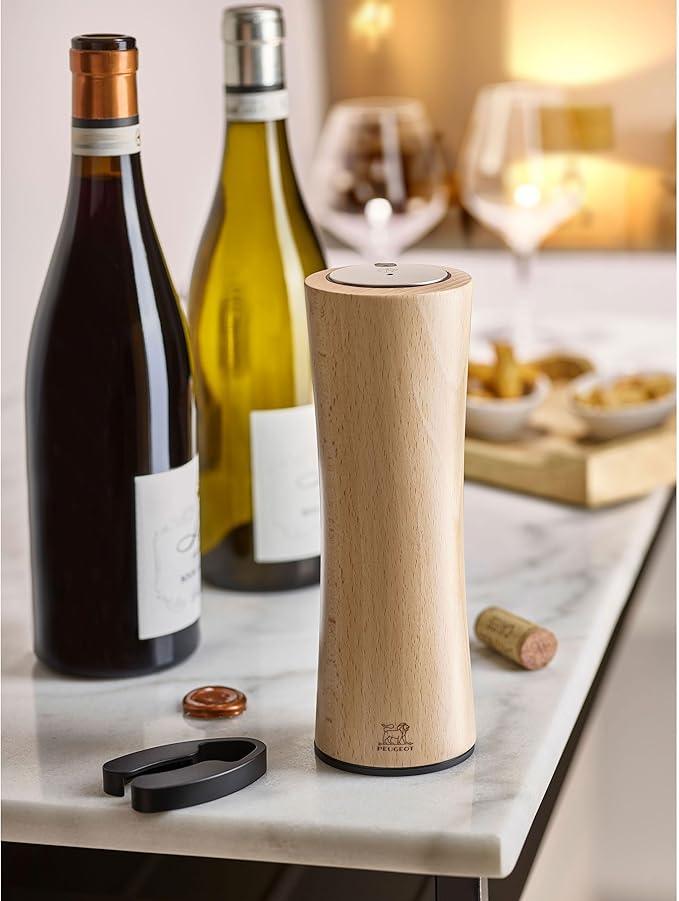 Peugeot - Elis Reverse Electric Corkscrew - Rechargeable Automatic Bottle Opener with Foil Cutter - Wood, Natural, 8-inches