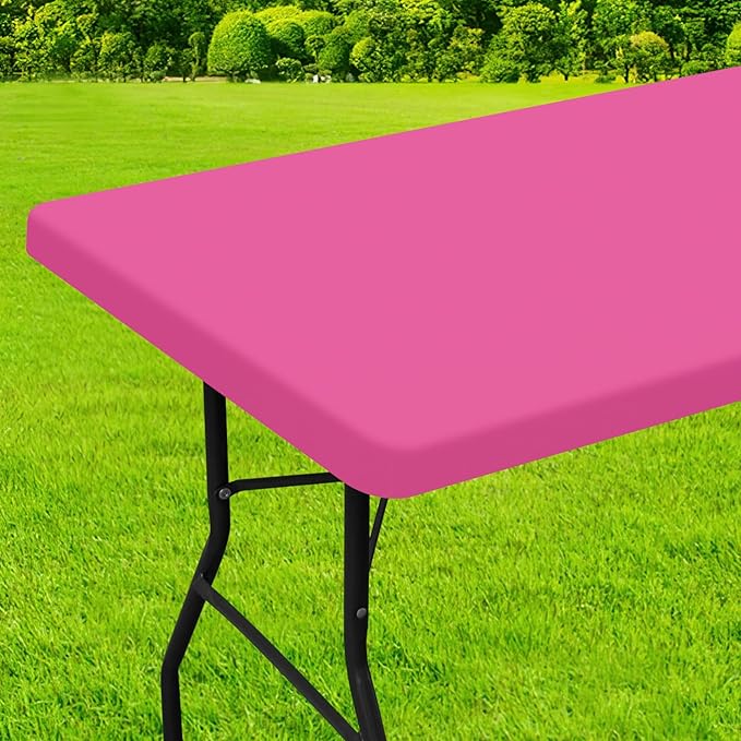 homing Rectangle Table Cloth Cover, Waterproof Polyester Elastic Fitted Tablecloth, Fits for 4 Foot Folding Tables, Washable Table Protector for Picnic, Camping, Outdoor (Rose Pink, 24" x 48")