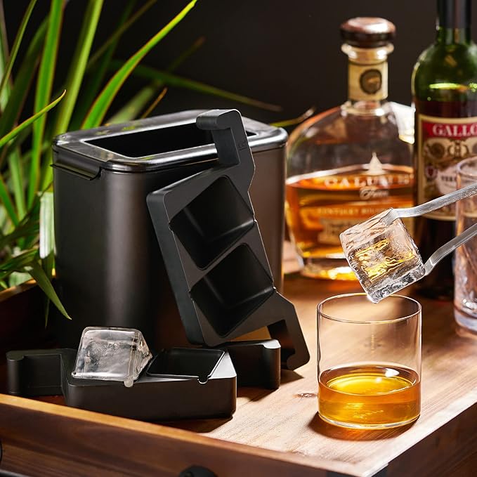 Viski Glacier Ice Maker, Ice Cube Mold for Whiskey on the Rocks, Old Fashioned & Craft Cocktail Drinks, Makes 2 Large Crystal Clear Cubes, Birthday Gifts for Men, Home Bar Accessories, Set of 1, Black