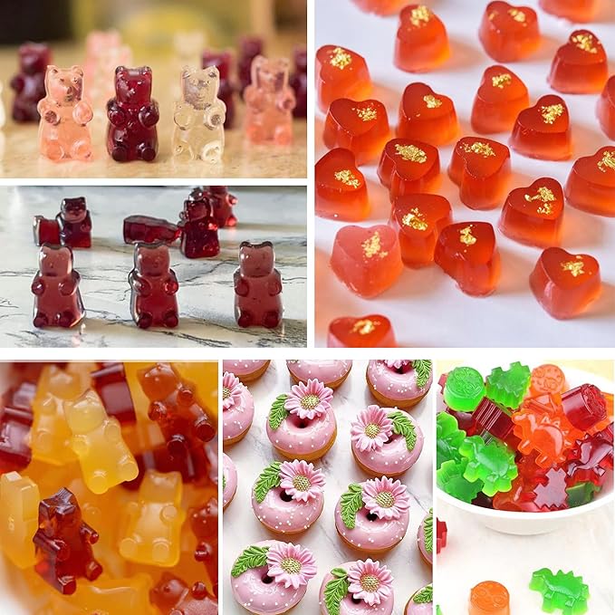Sidosir 4Pcs Gummy Candy Bear Molds, Non-stick Silicone Chocolate Mold for Dinosaur, Donut, Heart, Silicone Candy Molds with 2 Droppers