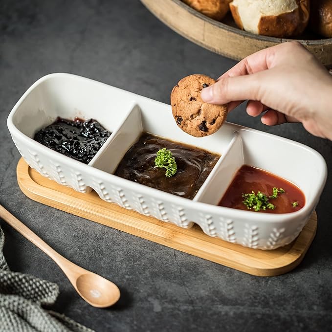 Miamolo Condiment Tray and Spoon Rest, Ceramic Spoon Holder for Stove Top, Cute Coffee Spoon Rest with Ruffled Edge for Coffee Bar, Housewarming Christmas Gift