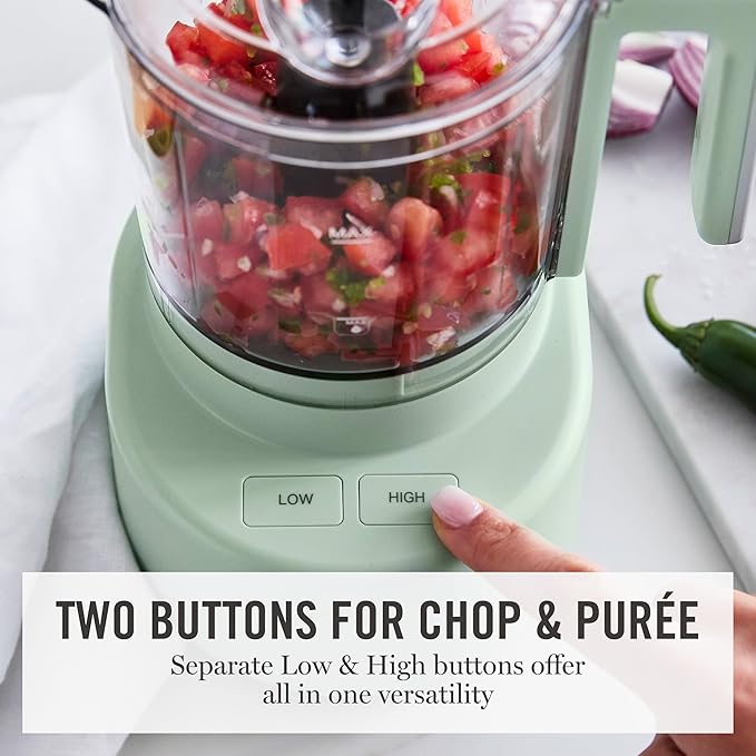 Martha Stewart 3 Cup Electric Food Chopper, Vegetable & Herb Mini Food Processor, 24oz BPA-Free Bowl, Stainless Steel Blades, Pour Spout, Dicing, Mincing, Chop & Puree, Dishwasher Safe, Honeydew
