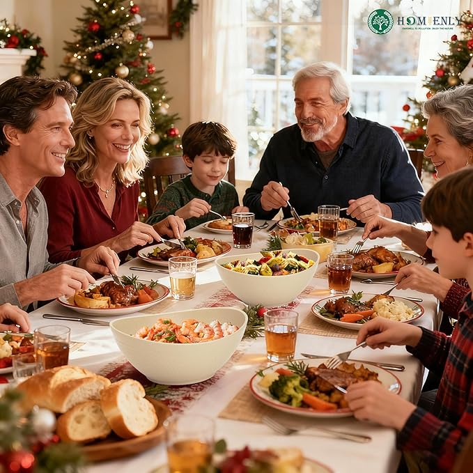 Homienly Salad Bowls Set of 6, 60 OZ Large Wheat Straw Bowls for Kitchen, Camping, Party, Unbreakable Lightweight Popcorn Bowl, Microwave and Dishwasher Safe Bowl Set with Unique Texture - Beige