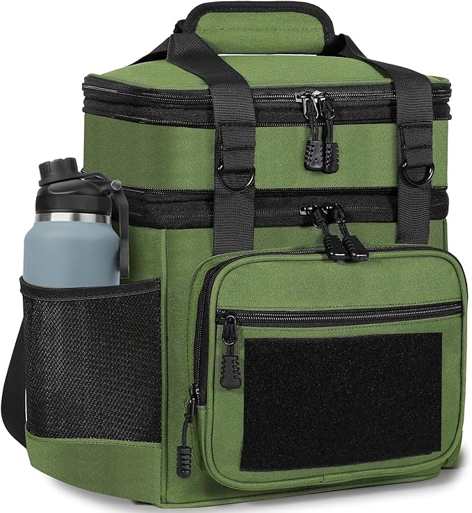 GLENKEY Tactical Lunch Box Cooler Bag - Expandable Insulated Lunch Bag for Men Women - Large Lunchbox for Adults Work Shifts Outdoor Trips Army Green 16L