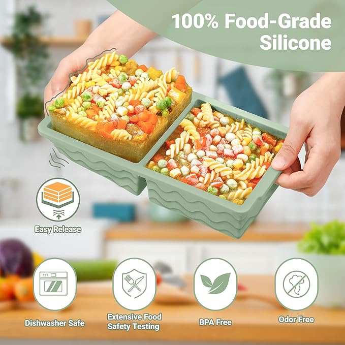 Aopigavi Silicone Freezer Tray with Lid – 2-Cup Soup Freezer Container Molds, Large Ice Cube Trays for Freezing Soup, Sauce & Broth, Meal Prep & Food Storage – Oven & Dishwasher Safe, 2-Pack