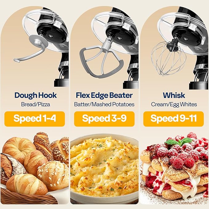 VIVOHOME Stand Mixer with Fermentation, One-Touch Presets Electric Dough Mixer with 6 Qt Bowl, Kitchen Standing Mixer for Baking, Cake with Flex Edge Beater, Bread Hook, Whisk, Black