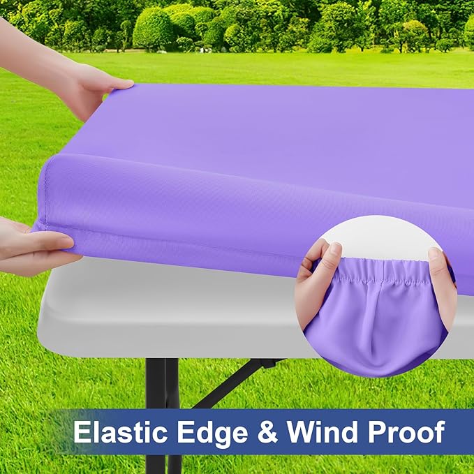 homing Rectangle Table Cloth Cover, Waterproof Polyester Elastic Fitted Tablecloth, Fits for 4 Foot Folding Tables, Washable Table Protector for Picnic, Camping, Outdoor (Lavender, 24" x 48")