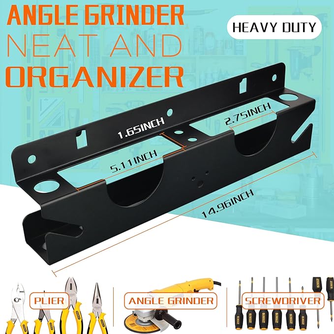 ULIBERMAGNET Angle Grinder Holder, Solid Steel Utility Storage Rack,Heavy Duty Wall Mount Storage Metal Shelf Holder for Angle Grinders, Cutters, Polishers,Screwdriver