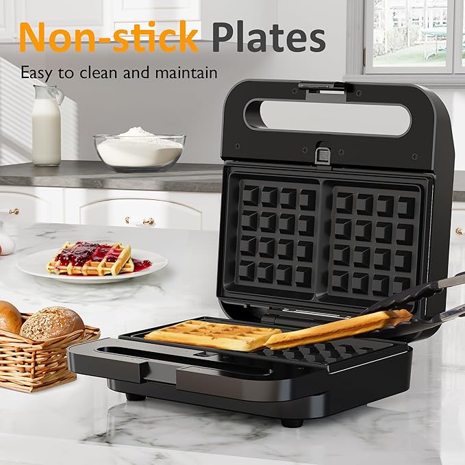 Sunvivi 3 in 1 Sandwich Maker, Electric Waffle Maker with Removable Non-stick Plates, 1000W Panini Press Grill with Glass Top, Cool Touch Handle & Easy to Clean, Black