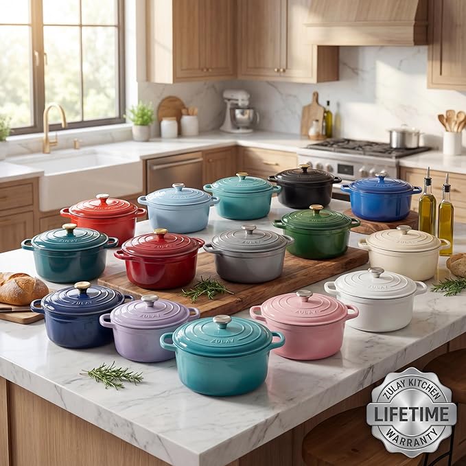 Zulay Kitchen 6.4 Quart Enameled Cast Iron Dutch Oven Pot with Lid Oven Safe up to 500°F. Heavy-Duty Enameled Cast Iron for Sourdough Bread Baking, Stews, Braising & Roasting, Soup Pot with Lid - Emerald
