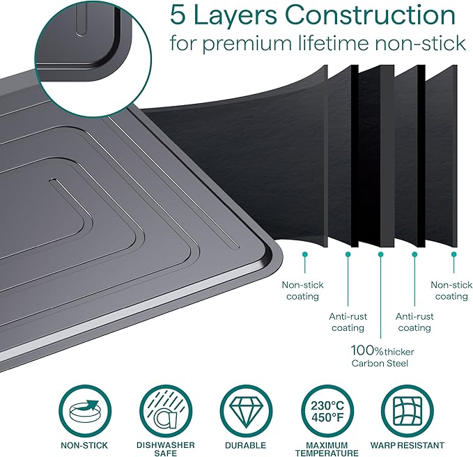 Baker's Secret Insulated Cookie Sheet Cookie Tray 13" x 9", Carbon Steel Insulation Double Wall, for Baking Roasting Cooking, Dishwasher Safe Home Baking Supplies Accessories (1x Insulated 13")