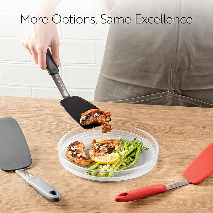 Comfy Grip 12 x 3 Inch Silicone Turner,1 Durable Cooking Turner - Stainless Steel Body,Rubber Handle With Hole, Turquoise Silicone Flipper Spatula, Tolerates Up To 446F,Dishwashable -Restaurantware