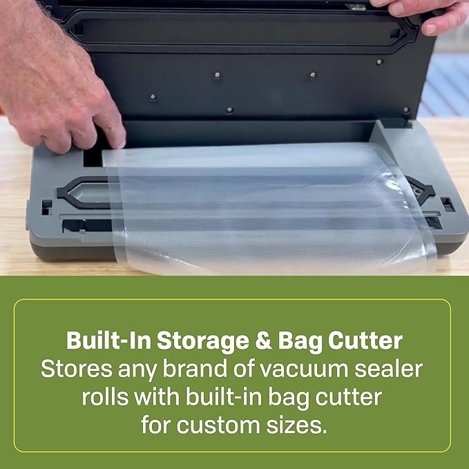 Nesco Preserve Plus Vacuum Sealer | Dry & Moist Modes | Built-in Bag Cutter & Roll Storage | 11.8" Seal Width | Includes 2 Rolls
