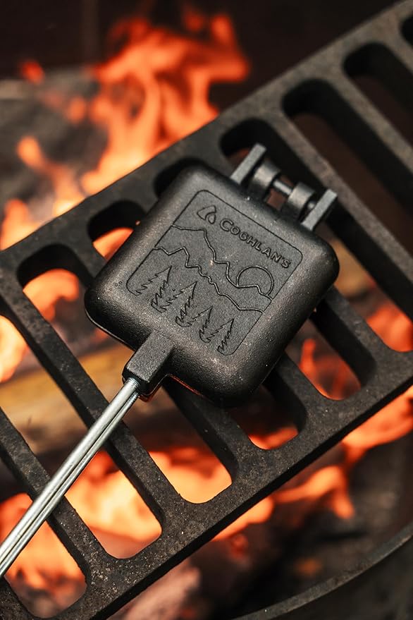 Coghlan's Cast Iron Camp Cooker - Pre-Seasoned Pie Iron Sandwich Maker with Heat-Resistant, Removable Handles, Easy-to-Clean for Toasted Pies, Grilled Sandwiches, and Meats, For Campfire Cooking