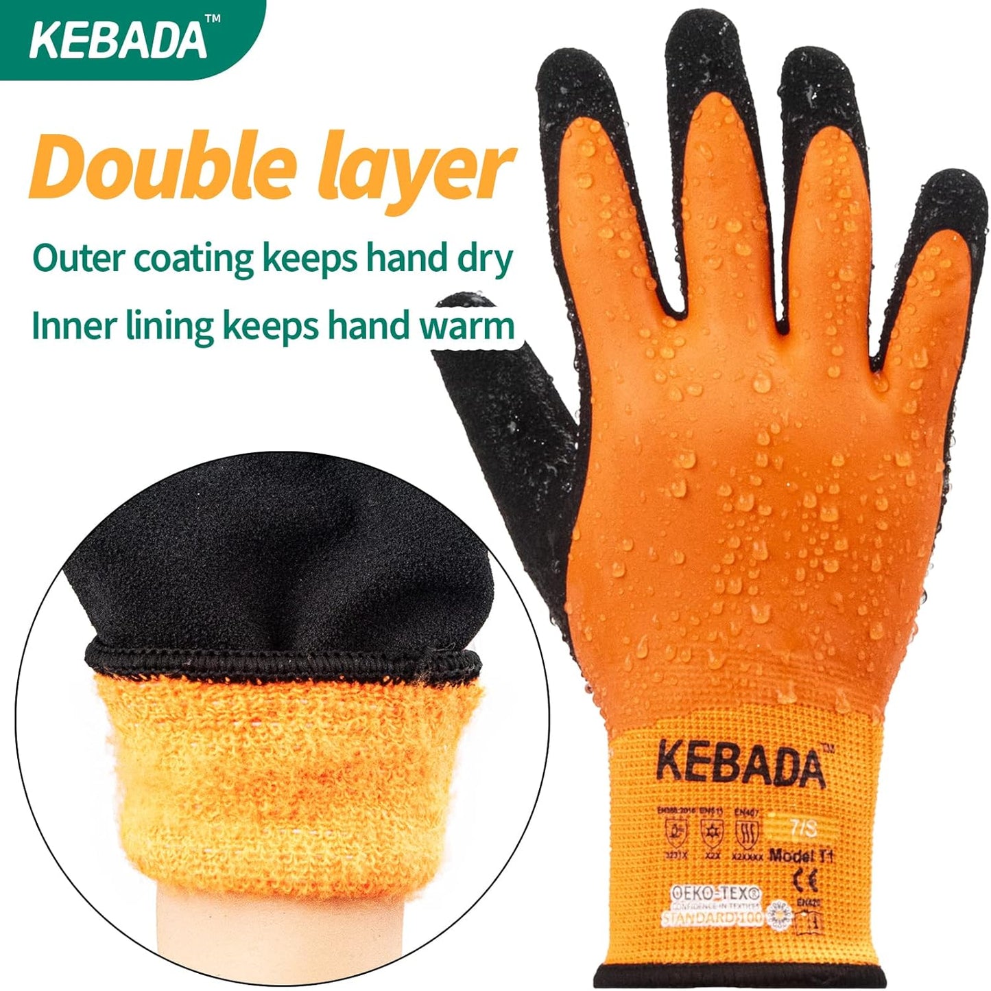 Kebada T1 Waterproof Winter Work Gloves for Men and Women,Insulated Work Gloves for Men Cold Weather,Warm Freezer Gloves Small