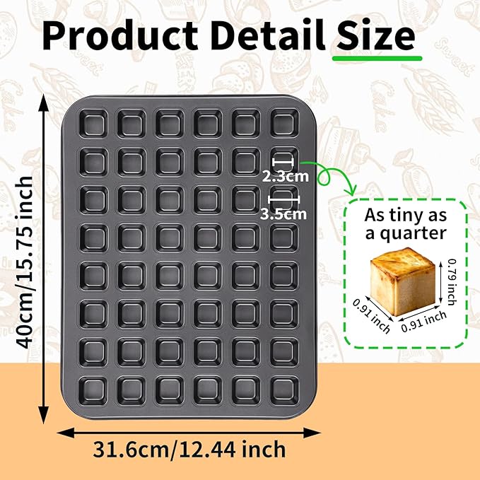 Beasea Mini Brownie Bite Pan with Dividers, 2 Pack 48 Mini Small Tiny Cup All Edges Non Stick Square Cupcake Baking Sheet Tin Tray Carbon Steel Bakeware Individual Baking Muffin Pan - Black