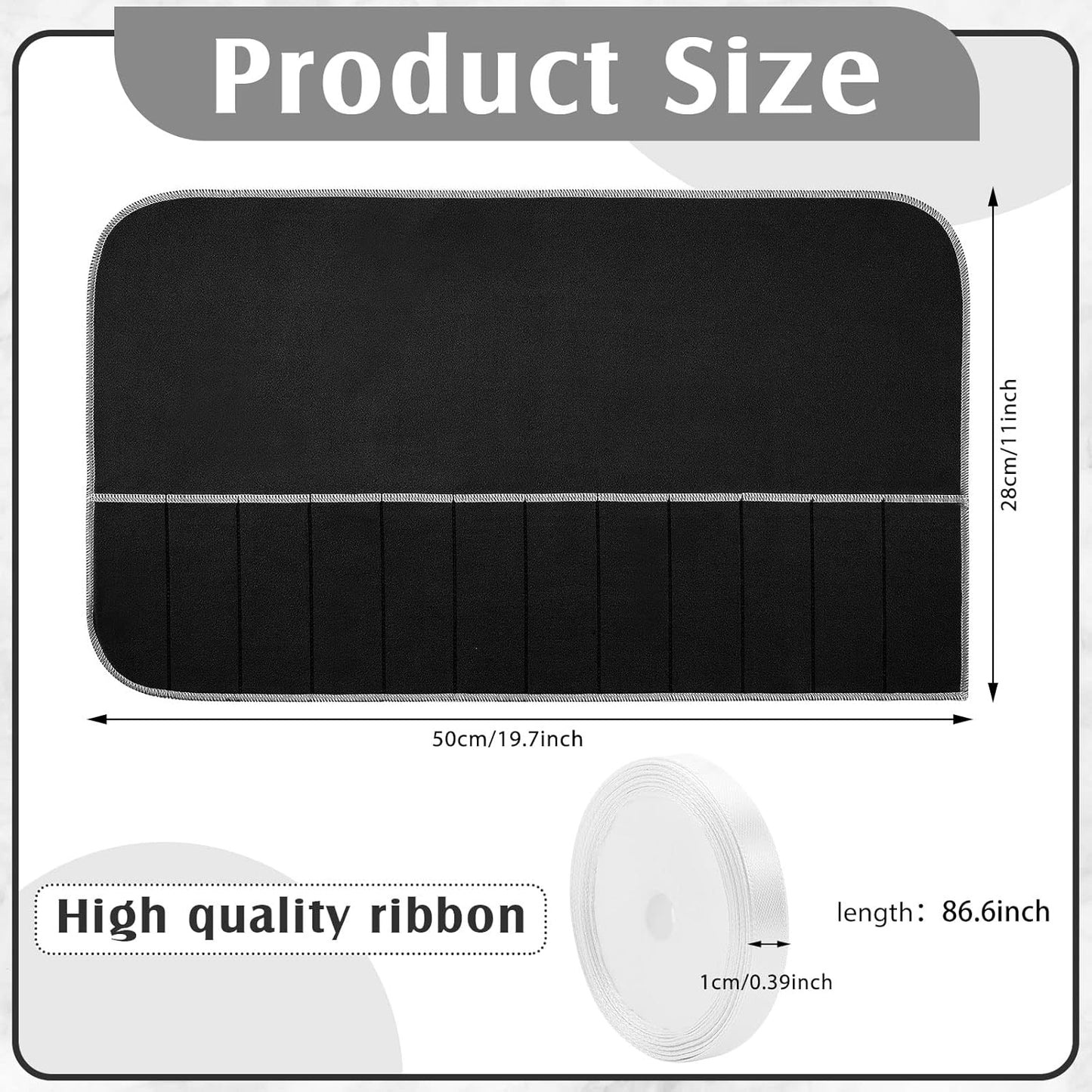 Hillban 6 Pcs Anti Tarnish Silver Storage Bags Silver Storage Cloth Felt Flatware Organizer Anti Tarnish Protector Bags Place Setting Roll with White Ribbon for Kitchen Cutlery Utensils (Black)