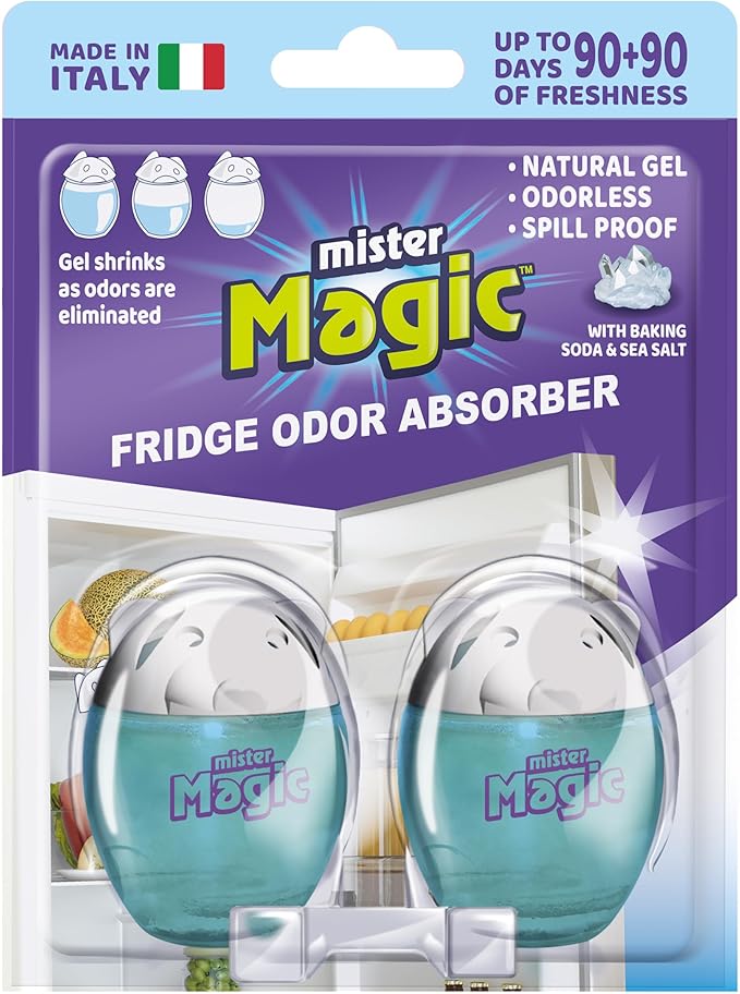 Mister Magic Refrigerator Odor Absorber – Baking Soda Formula Gel, Odorless Fridge Deodorizer, Neutralizes Food Odors, Lasts Up to 90 Days, Safe for Food, Kitchen Supplies (6 Pack, Contains 12 Units)