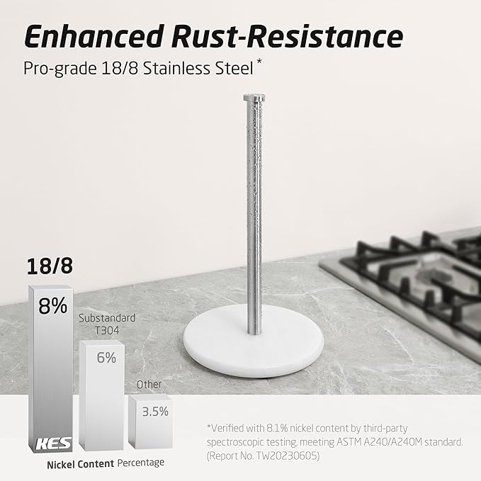 KES Paper Towel Holder Countertop, Kitchen Standing Paper Towel Roll Holders with Natural Marble Base for Standard or Jumbo-Sized Rolls Brushed Finish, KPH100-2