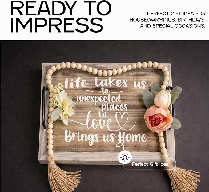 Besti Rustic Vintage Food Serving Trays (Set of 2) | Nesting Wooden Board with Metal Handles | Stylish Farmhouse Decor Serving Platters | Large: 15 x2 x11” - Small: 13 x2 x9” inches (Rustic)