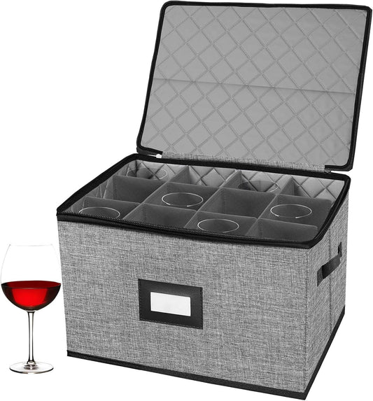 China Storage Containers hard shell-Quilted Wine Glass Storage Box,Moving Boxes,Storage Containers for Organizing,Stackable Stemware Storage Cases,Moving Supplies,Household Essentials