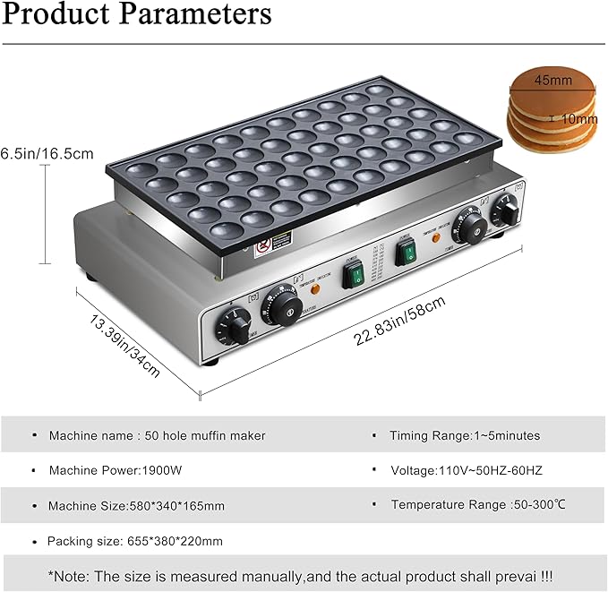 Mini Pancake Maker 50pcs Dutch Pancake Maker 1900W Mini Pancakes Maker Machine Commercial Electric Dutch Pancakes Maker, Non-stick hotcakes Maker for Restaurant